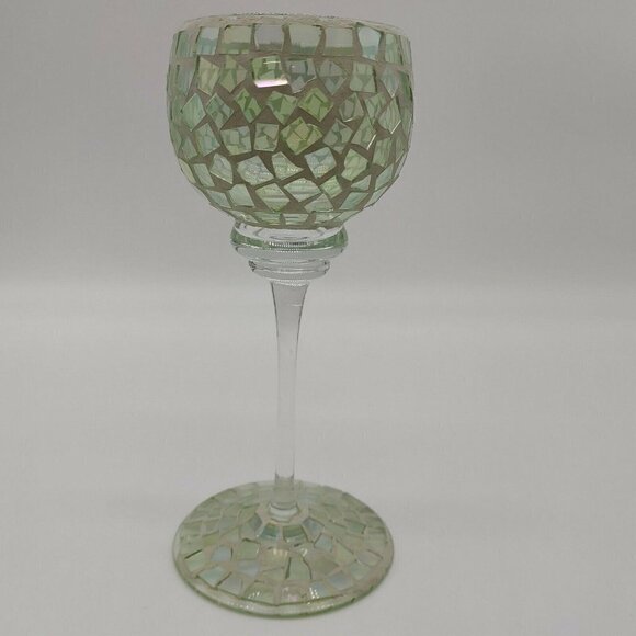 Green Mosaic Tile Pattern Wine Glass Decorative Multicolor Candle Holder VTG - Picture 1 of 9